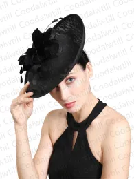 Fascinator for women elegant wedding sinamay chapeau femme derby hat women kentucky party feather pillbox cap with hair clip