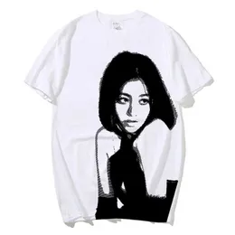 Erkek Tişörtleri Yaz Kadınları Y2K Top Kpop T-Shirt İki kez baskılı Harajuku Kadın Pamuk T-Shirt Moda Sıradan Ekstra Büyük T-Shirt 2023L2404