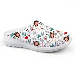 Casual Shoes Cartoon Nursing Print Summer Half For Women loafers tofflor Ladies Home Sandals Mules Femme