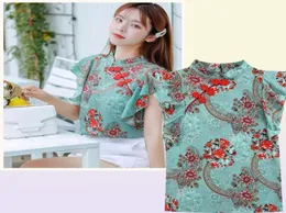 Chinesische Cheongsam -Stil Frauen Floral Chiffon Shirt Sommerbluse Rüschen Kurzarm Shirts Tops Blusas A3252 2105192196719