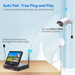 10CH Expandable Wireless Security Camera System with 10M Monitor - 4 pcs 3MP Indoor Outdoor Camera, 1 Way Audio, Night Vision, Motion Detection