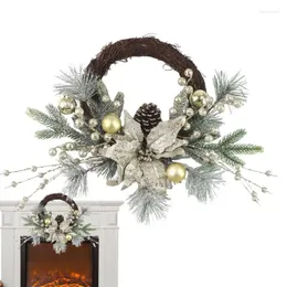 Decorative Flowers Christmas Wreath For Front Door Gold Ball Ornaments Winter Wreaths Farmhouse Rustic Hanger Decor Seasonal Holiday