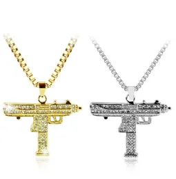 Gold Necklace Uzi Gun Pendant Necklace Men Alloy Full Crystal Bling Submachine Chain Hip Hop Cyclist Accessories Male Jewelry1157790