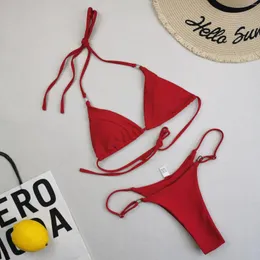 Damskie stroje kąpielowe Seksowne czerwone mikro bikini 2024 Kobiety stroju kąpielowe Kobieta Bikinis Zestaw Brazylijska plaż