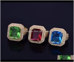 Pierścienie zespołowe Dostawa biżuterii 2021 unisex mężczyzn Kobiety moda najwyższa jakość złota platowane na dużym kwadracie CZ Diamond Pierścień Wedding NI6387422