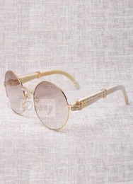 Okrągłe buffy diamentowe okulary przeciwsłoneczne Ramka 7550178 z naturalnymi białymi okularami Buffalo Horn Rozmiar 5722135mm9422438