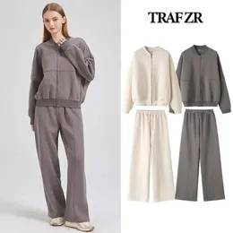 Traf Zr Zipper Cardigan Set to Dress Woman Tracksuit Suits Fall Outfits Women set Baggy byxor Kläder Långärmad sportkläder 240420