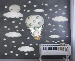 Tamanho grande 100cmx100cm adesivos de parede de elefante de bebê fofo no balão de ar decalques de parede de aquarela estrelas para berçário de bebê8035177