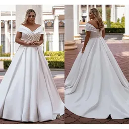 Off Plus Neck Size V Counter A Line Wedding Dresses Simple White Satin White Elegant Bridal Downs With N Lace Up Back Bride Retsidos de Novia estidos ovia