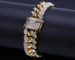 18K Gold Weißgold aus CZ Zirkonia Miami Cuban Link Chain Armband 10 14 18 -mm Rapper Hip Hop Curb Schmuckgeschenke für Jungen Who8991175
