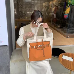 ショッピングバッグKoeran Ins Canvas Bag Chain Print Beige Shourdell Large Tote Cotton Handbag for Women Ladies Commuter 2024