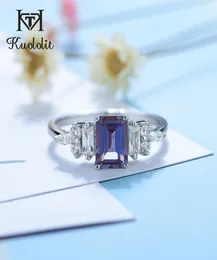 Kuololit 12ct Alexandrite Gemstone Кольцо для женщин Сплошное 925 Серебряное кольцо из Изумрудного среза