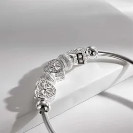 سلسلة 925 Sterling Silver Silver Lovely Ladies Heart Bracelet Ladies Bracelet Wedding Jewelry Holiday Gift Designer Charm