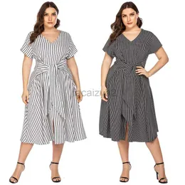 Basic Casual Dresses Designer Dress Spring/Summer Large Women's Dress Long Skirt Sunshine Linen Stripe Print Casual Tie Up Large Size Dress