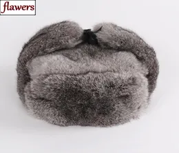 Novo inverno russo unissex real coelho peles bombardeiro chapéu de homem quente 100 chapéus de peles de coelho natura