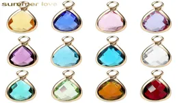 Novo mix de chegada coloras de cristal diy birthstone letra encantos para joias de colar jóias de vidro transparente pingentes acessórios 3615943