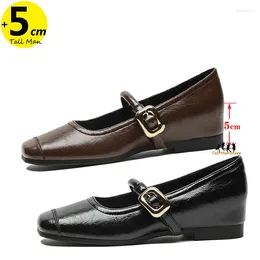 Casual Shoes Retro Chunky Sole Mary Jane With Elevated Waistband For Women Height 5cm Elevator Loafers