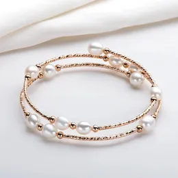 Bransoletka dwuwarstwowa wypełniona przez złoto 14-karatową 4-5 mm naturalne perły słodkowodne pokręcone modne briewki Prezenty biżuterii 240424