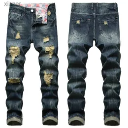 Jeans maschile in denim lacrima casual moda long plus size 28-42 buco in denim strappato abito blu profondo wx