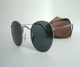 Whole1Pair Högkvalitativa män Kvinnor Runda glasögon Eyewear Classic Sun Glasses Silver Metal Black 50mm Glass Lenses Caves With 2832858