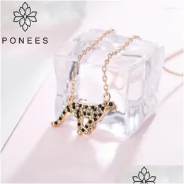 ペンダントネックレスPONEES PAVE CRYSTAL RANESTONE WOMEN LEOPARD JEWELRY FOR LADIES FASHION ANIMAL NECKLACE DROP DERVIRY PENDA DHGUH