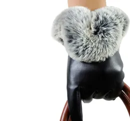 FashionAutumn Gloves Women本物の毛皮の革の温かい手袋黒いミトン冬の女性フルパームに触れたベルベットレディース7241347