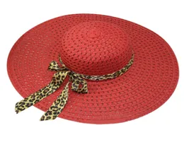 Bütün kırmızı yaz enfes leopar kurdele bowknot Dekorasyonlu Openwork güneş şapkası için 8245249