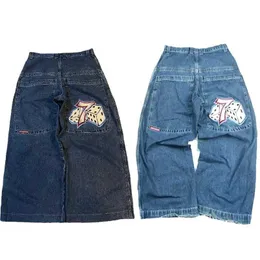 Мужские джинсы jnco y2k Мужские джинсы Стрит -одежда в кости графики вышиты в винтажные мешковатые джинсы.