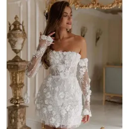 Sheath Wedding Short Lace Mini Dresses D Floral Appliques Romantic Bridal Gown Strapless Corset Beach Boho Bride Dress Spring Summer Modern Robe De Mariee Ress