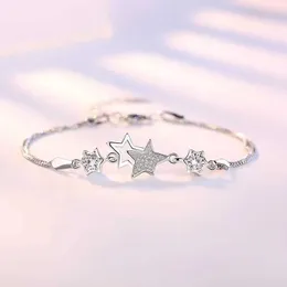 Chain Charm 925 sterling Silver Bracelet Star Womens Valentines Day Cubic Zircon bracelet Wedding Love jewelry Wedding party gift