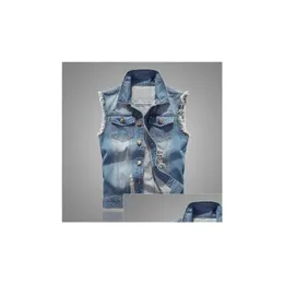 Mens Vests Slim Fit Cowboy Male Jacket Vest Ripped Denim Men039S 슬리빙 캐주리 캐주얼 웨이스트 코트 Jean Coat 5xl2310910 드롭 배달 Appare Dhqvo