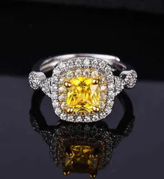 Pillow shaped simulated yellow diamond engagement ring plated with pt950 platinum fat square yellow diamond opening women039s R4873439