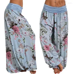 Women's Pants 2024 Women Bohemian Floral Print Mid Waist Vintage Harem Elastic Boho Beach Long Trousers Plus Size 5Xl