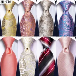 Bow Ties Hi-Tie Orange Paisley Designer Tie Silk Wedding Tie for Men Quality Hanky ​​Cufflink