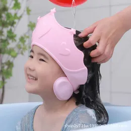 Duschkappen verstellbare Größe wasserdichtes Cartoon Badezimmer Liner Baby Haarschutz Ohrschützer Kinder Shampoo Cap Crown Babyparty Capl2404