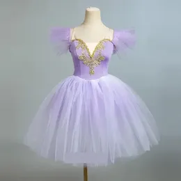 Uzun profesyonel bale kostümü klasik balerin performans bale tutu çocuk çocuk kız yetişkin prenses tutu dans bale elbise 240416