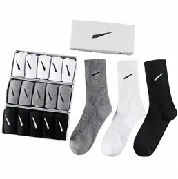 Pack of 5 pairs of men's socks long socks grip socks sports cotton designer all match solid color classic hook ankle breathable basketball soccer sports socks with box