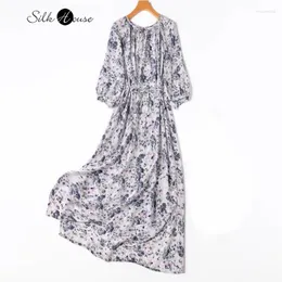 Casual Dresses Women's Fashion Summer Natural Mulberry Silk Crepe de Chine Holiday Style Round Neck Three-Quarter Sleeve Print Dress