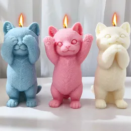 촛불 큰 귀여운 고양이 실리콘 캔들 곰팡이 diy 스탠드 애완 동물 비누 수지 제작 도구 동물 초콜릿 케이크 금형 석고 인형 크리스마스 선물