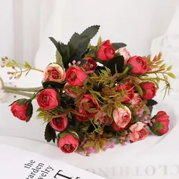 Fiori decorativi bouquet artificiale rosa 30 cm di lunghezza 15 teste di seta falsa per cerimonia di nozze decorazioni per la casa