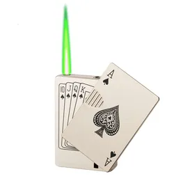 Green Flame Ace Card Metall Winddichte Zigarette hellere Spielkarte Jet Torch Turbo -Raucherzubehör Poker leichter