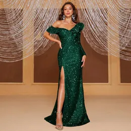Festklänningar 2024 Custom Made Green Sequin Evening Dress Mermaid Side Split Shiny Elastic Women Formell tillfälle klänningar för prom