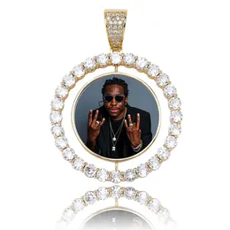 TOPGRILLZ Custom Made Po Rotating Double-sided Medallions Pendant Necklace With 4mm Tennis Chain Zircon Mens Hip Hop Jewelry 240415