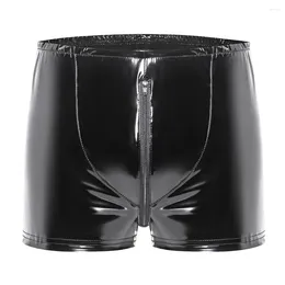 Frauen Höschen Männer sexy Pvc Hochglänzende Leder nass Look Zip Open Bupen Datei Unterwäsche Trunks Beutel Low Taille Boxer Shorts Erotische Mann männlich