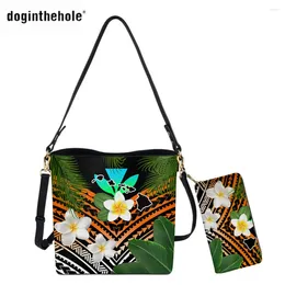 Bag Doginthehole Crossbody Handbag Women Fashion Leather Tote Hawaii Polynesian Wallet Clutch Shoulder 2 Pcs Samoan