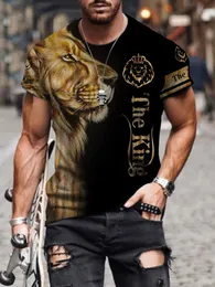 Men's T-Shirts Summer Mens Animal Lion 3D Printed Fashionable Short Slave Top Micro Elastic Sports Fitness Mens T-shirt Y240429