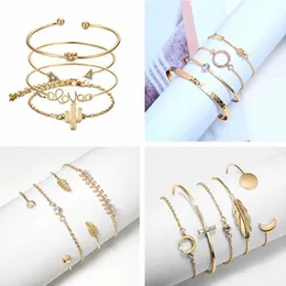 Kedja 1 Set Classic Arrow Knot Round Crystal Multilayer Justerbar öppen armband Set Women Fashion Party Jewelry flera stilar