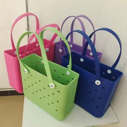 Beach bogg bag xl waterproof storage bags organize solid EVA punched organizer basket summer trvael handbags 2 size women pink blue he04 a
