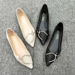 Casual Shoes Luxury Women's Flats Single Metal Decoration Pointed Shallow Mouth Loafers Soft Soled Ballet 33-45