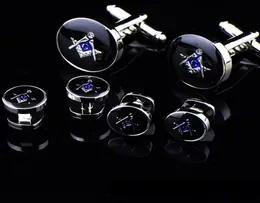 Högkvalitativ polerad glänsande mässing Men039s Silver Masonic Cuff Links och Mason Button Mens Mason Shirt Cufflink9456552